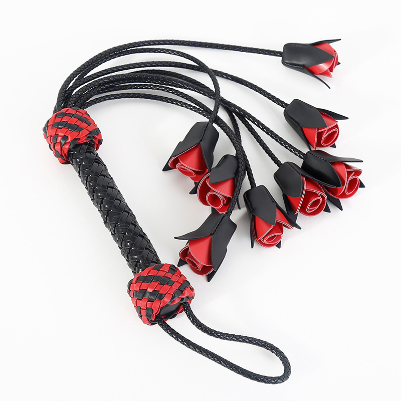 Riding Crop Dressage - 64.5cm Leather Handle Rose Top Horse