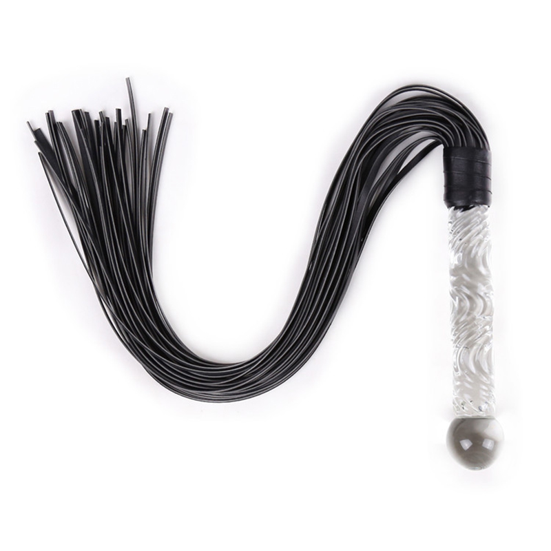 Riding Crop Dressage - 70cm Glass Handle Black Leather Tassels